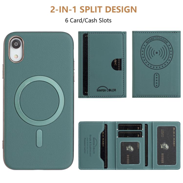 For iPhone XR Solid Color Horizontal Magnetic Card Bag RFID MagSafe Phone Case