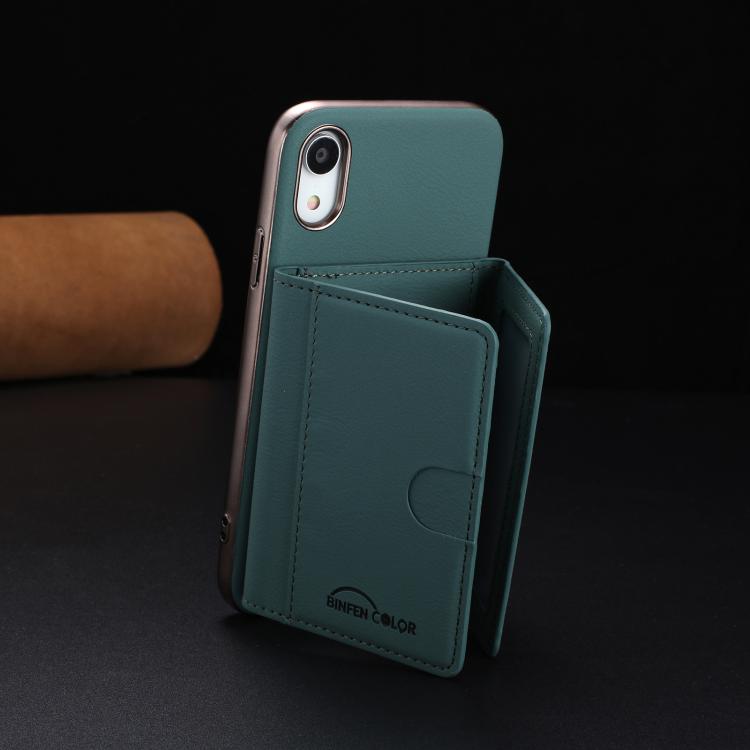For iPhone XR Solid Color Horizontal Magnetic Card Bag RFID MagSafe Phone Case