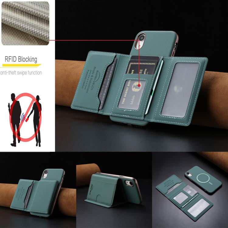 For iPhone XR Solid Color Horizontal Magnetic Card Bag RFID MagSafe Phone Case