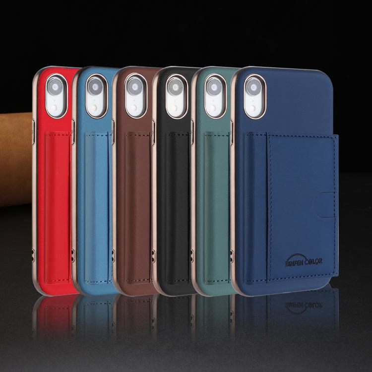 For iPhone XR Solid Color Horizontal Magnetic Card Bag RFID MagSafe Phone Case