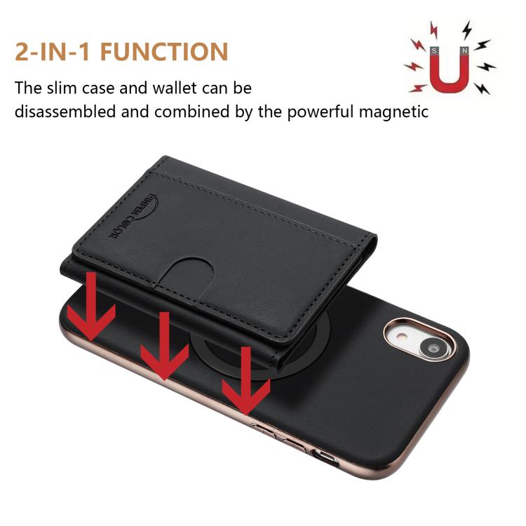 For iPhone XR Solid Color Horizontal Magnetic Card Bag RFID MagSafe Phone Case