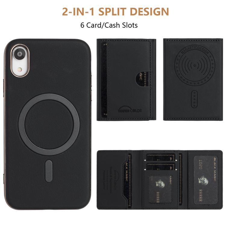 For iPhone XR Solid Color Horizontal Magnetic Card Bag RFID MagSafe Phone Case