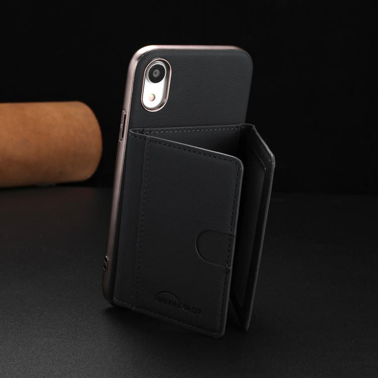 For iPhone XR Solid Color Horizontal Magnetic Card Bag RFID MagSafe Phone Case