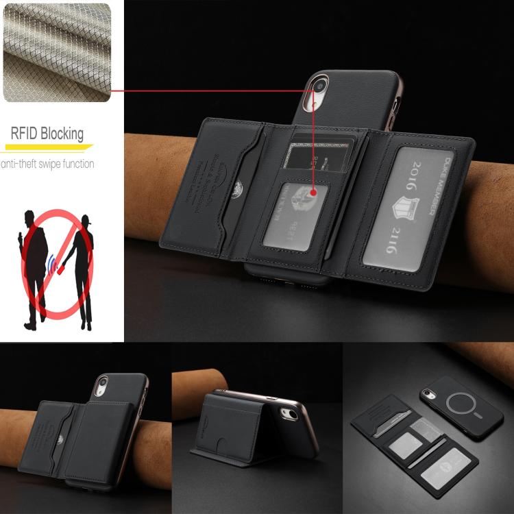 For iPhone XR Solid Color Horizontal Magnetic Card Bag RFID MagSafe Phone Case