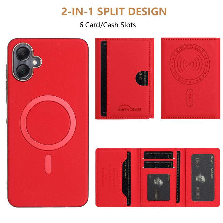 For Samsung Galaxy A06 Solid Color Horizontal Magnetic Card Bag RFID MagSafe Phone Case