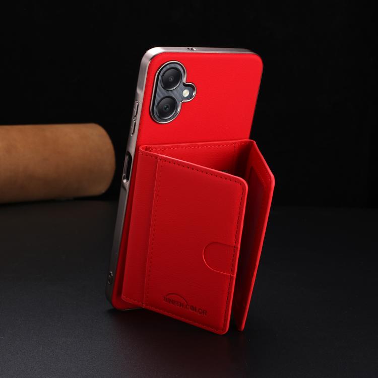 For Samsung Galaxy A06 Solid Color Horizontal Magnetic Card Bag RFID MagSafe Phone Case