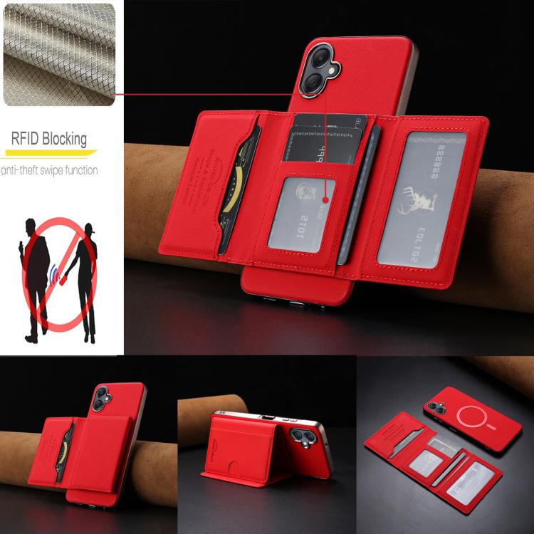 For Samsung Galaxy A06 Solid Color Horizontal Magnetic Card Bag RFID MagSafe Phone Case