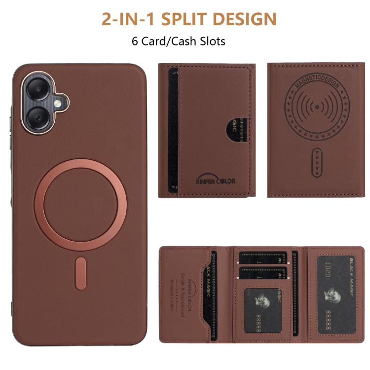 For Samsung Galaxy A06 Solid Color Horizontal Magnetic Card Bag RFID MagSafe Phone Case
