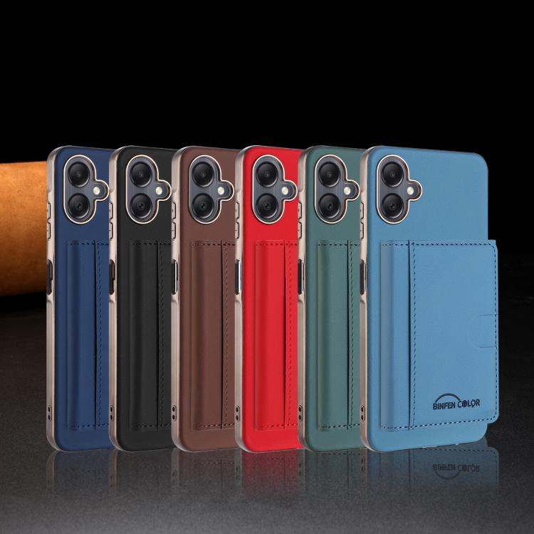 For Samsung Galaxy A06 Solid Color Horizontal Magnetic Card Bag RFID MagSafe Phone Case