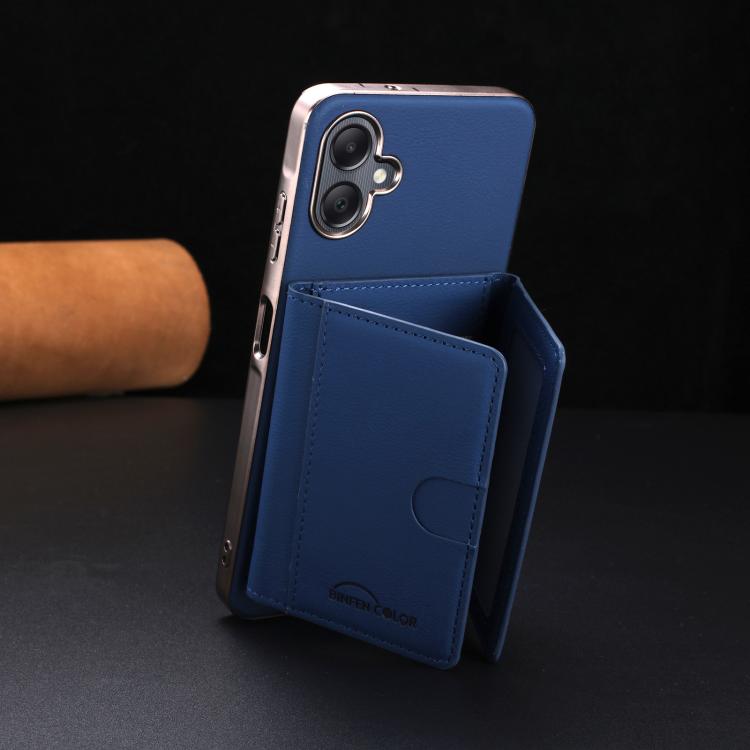 For Samsung Galaxy A06 Solid Color Horizontal Magnetic Card Bag RFID MagSafe Phone Case