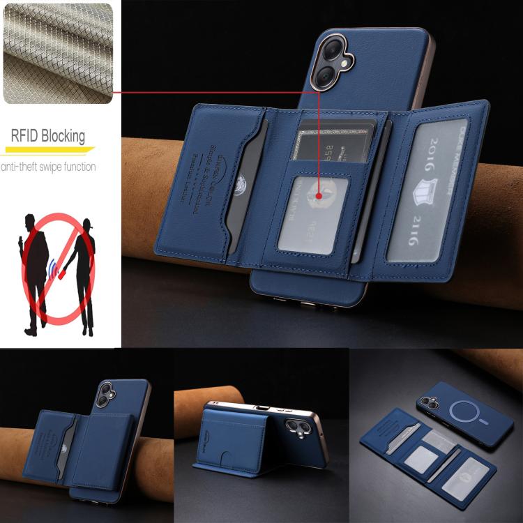 For Samsung Galaxy A06 Solid Color Horizontal Magnetic Card Bag RFID MagSafe Phone Case