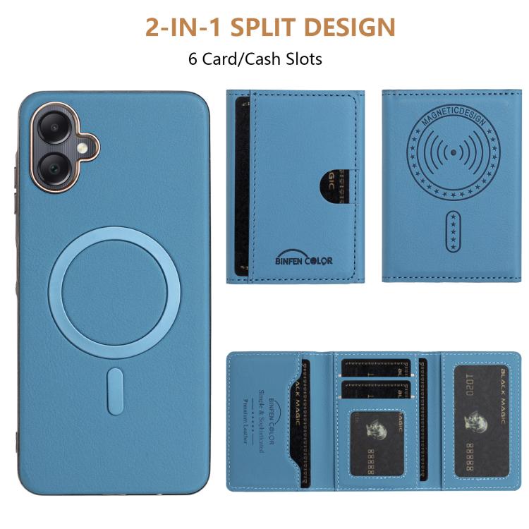 For Samsung Galaxy A06 Solid Color Horizontal Magnetic Card Bag RFID MagSafe Phone Case