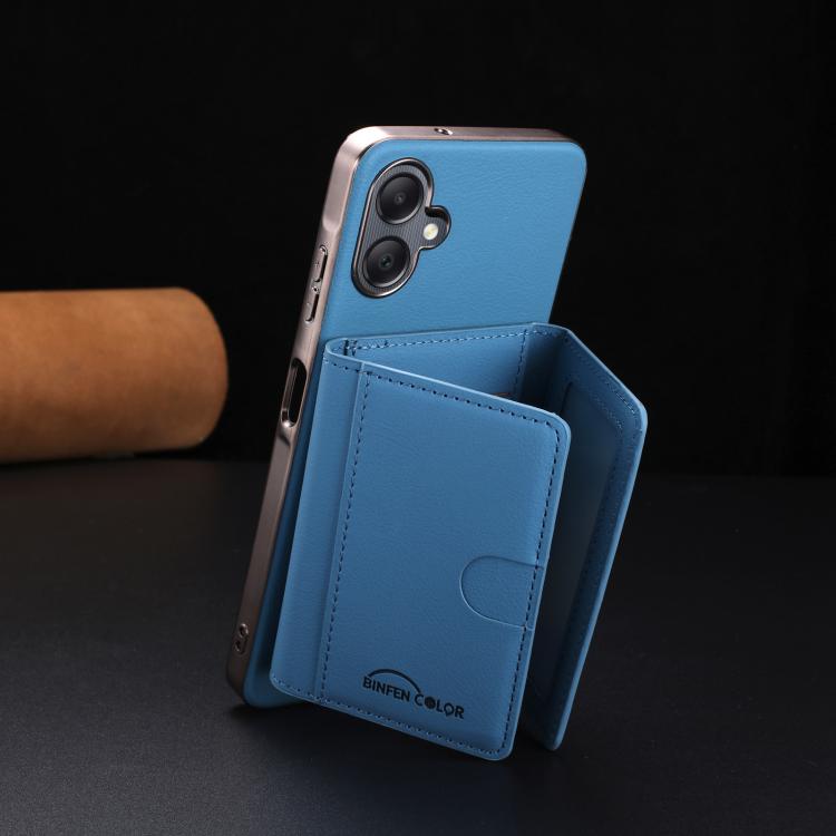 For Samsung Galaxy A06 Solid Color Horizontal Magnetic Card Bag RFID MagSafe Phone Case