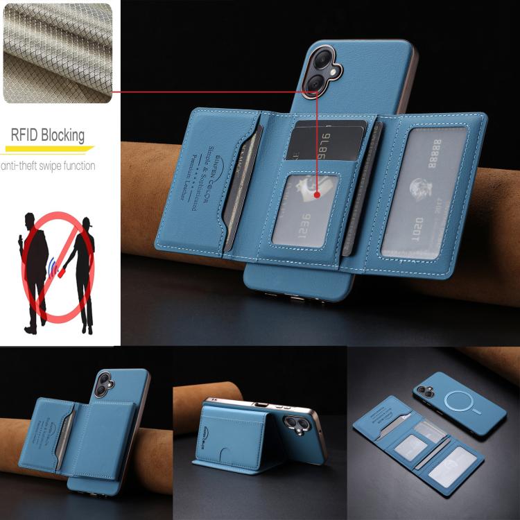 For Samsung Galaxy A06 Solid Color Horizontal Magnetic Card Bag RFID MagSafe Phone Case