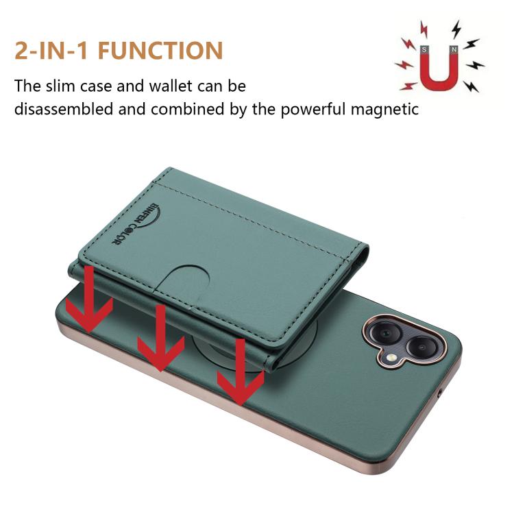 For Samsung Galaxy A06 Solid Color Horizontal Magnetic Card Bag RFID MagSafe Phone Case