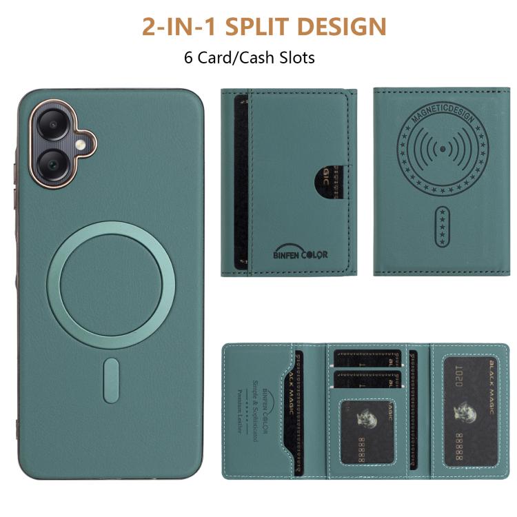 For Samsung Galaxy A06 Solid Color Horizontal Magnetic Card Bag RFID MagSafe Phone Case