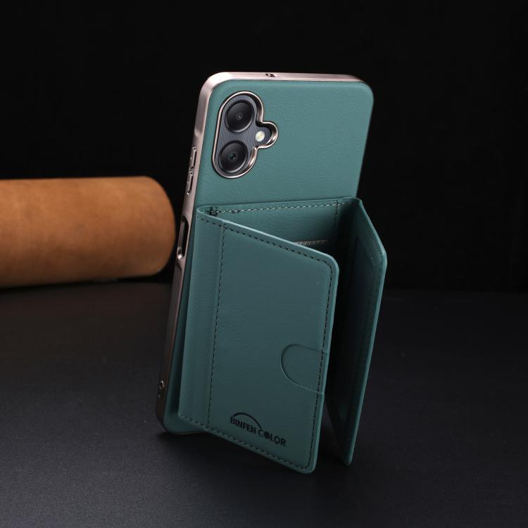 For Samsung Galaxy A06 Solid Color Horizontal Magnetic Card Bag RFID MagSafe Phone Case