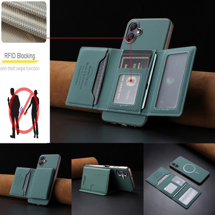For Samsung Galaxy A06 Solid Color Horizontal Magnetic Card Bag RFID MagSafe Phone Case