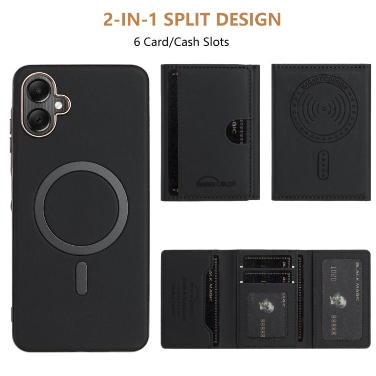 For Samsung Galaxy A06 Solid Color Horizontal Magnetic Card Bag RFID MagSafe Phone Case