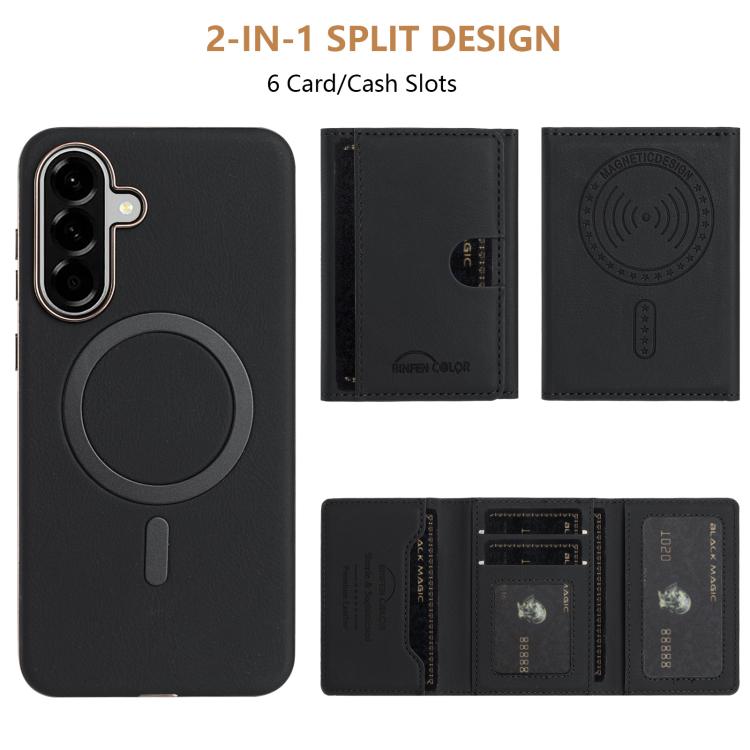 For Samsung Galaxy A25 Solid Color Horizontal Magnetic Card Bag RFID MagSafe Phone Case