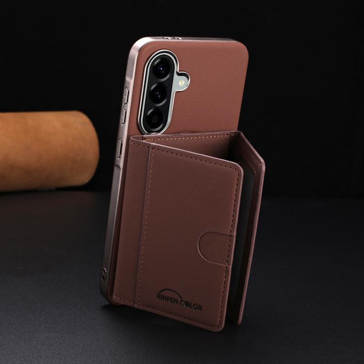 For Samsung Galaxy A26 Solid Color Horizontal Magnetic Card Bag RFID MagSafe Phone Case