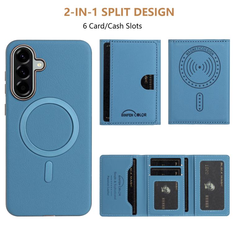 For Samsung Galaxy A26 Solid Color Horizontal Magnetic Card Bag RFID MagSafe Phone Case