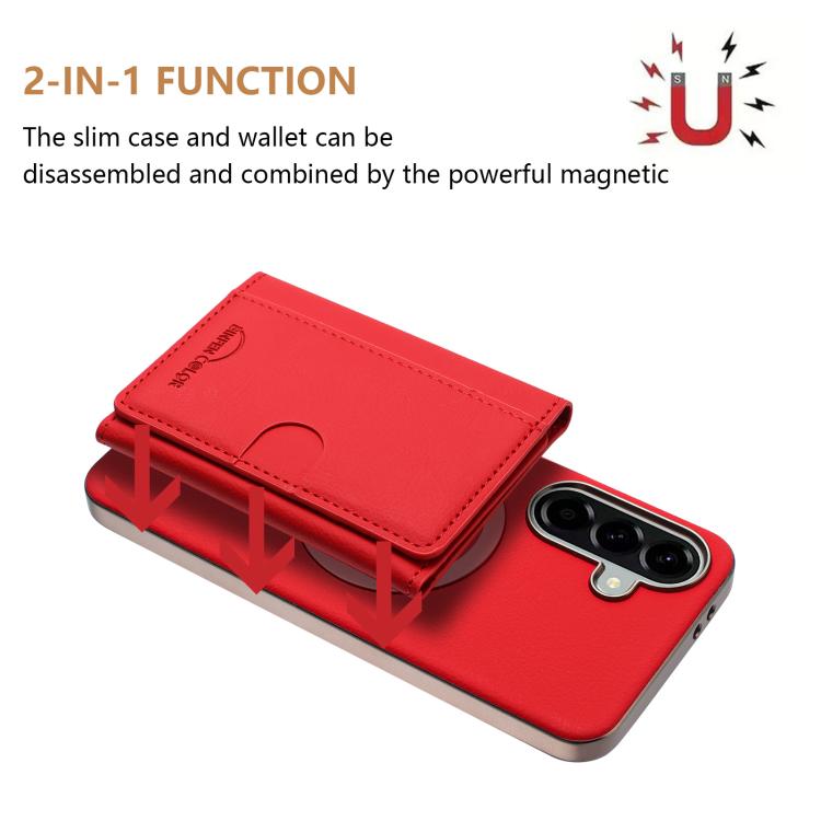 For Samsung Galaxy A55 Solid Color Horizontal Magnetic Card Bag RFID MagSafe Phone Case