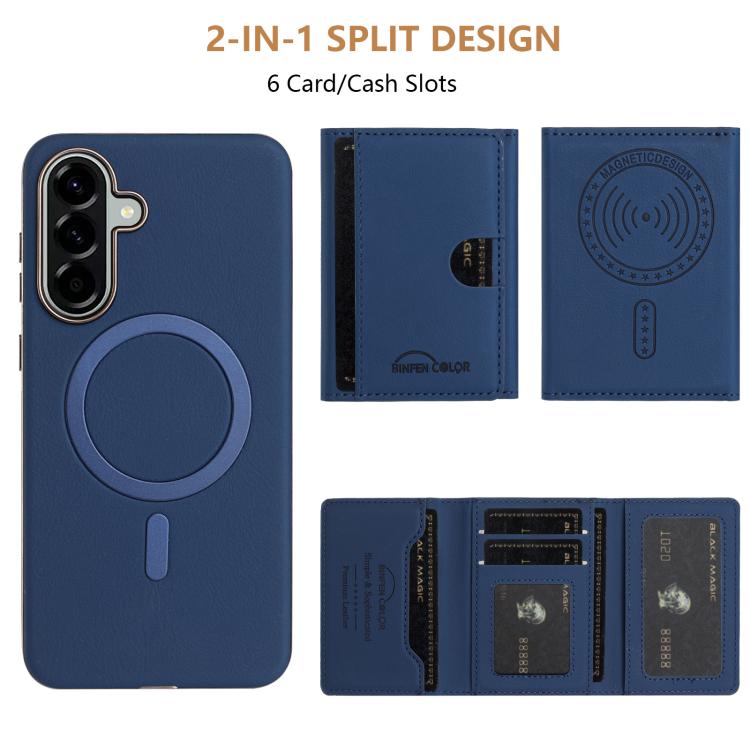 For Samsung Galaxy A55 Solid Color Horizontal Magnetic Card Bag RFID MagSafe Phone Case