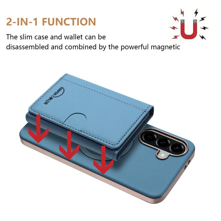For Samsung Galaxy A55 Solid Color Horizontal Magnetic Card Bag RFID MagSafe Phone Case