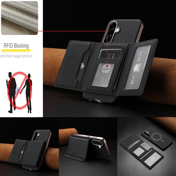 For Samsung Galaxy A56 Solid Color Horizontal Magnetic Card Bag RFID MagSafe Phone Case