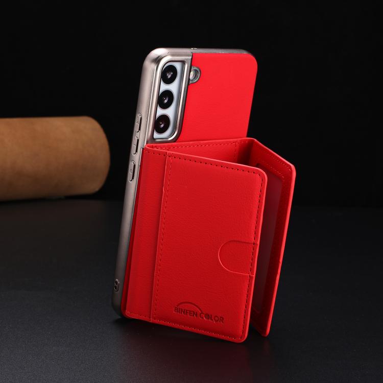 For Samsung Galaxy S21+ 5G Solid Color Horizontal Magnetic Card Bag RFID MagSafe Phone Case