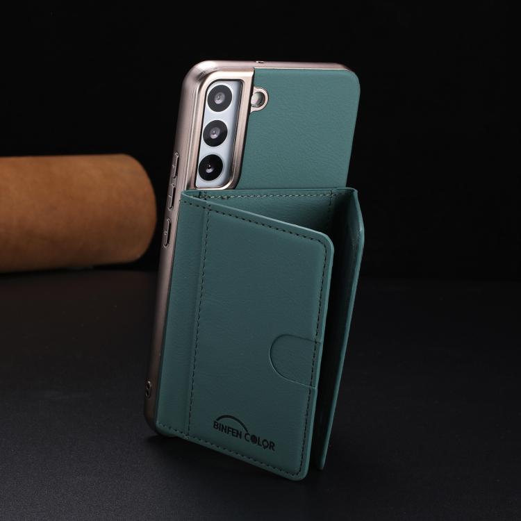 For Samsung Galaxy S21+ 5G Solid Color Horizontal Magnetic Card Bag RFID MagSafe Phone Case