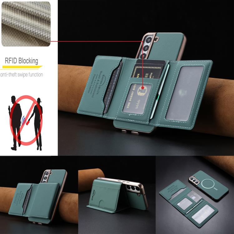 For Samsung Galaxy S21+ 5G Solid Color Horizontal Magnetic Card Bag RFID MagSafe Phone Case