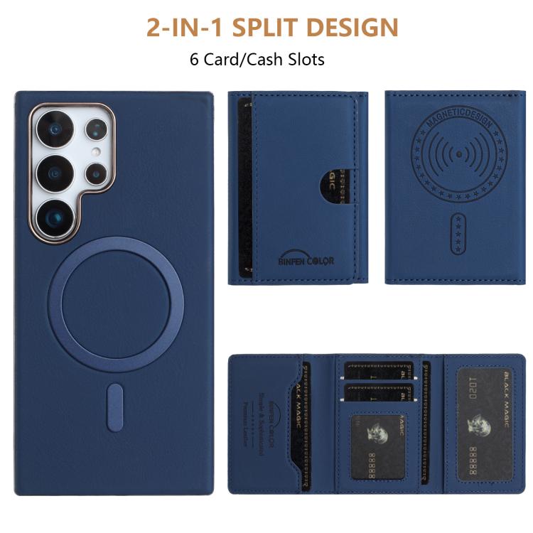 For Samsung Galaxy S21 Ultra 5G Solid Color Horizontal Magnetic Card Bag RFID MagSafe Phone Case