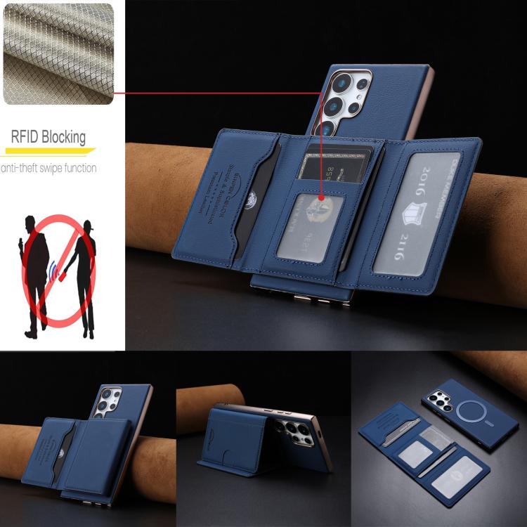 For Samsung Galaxy S21 Ultra 5G Solid Color Horizontal Magnetic Card Bag RFID MagSafe Phone Case
