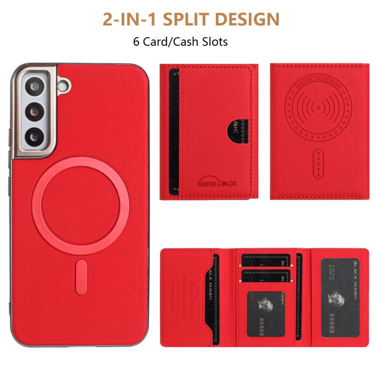For Samsung Galaxy S22+ 5G Solid Color Horizontal Magnetic Card Bag RFID MagSafe Phone Case