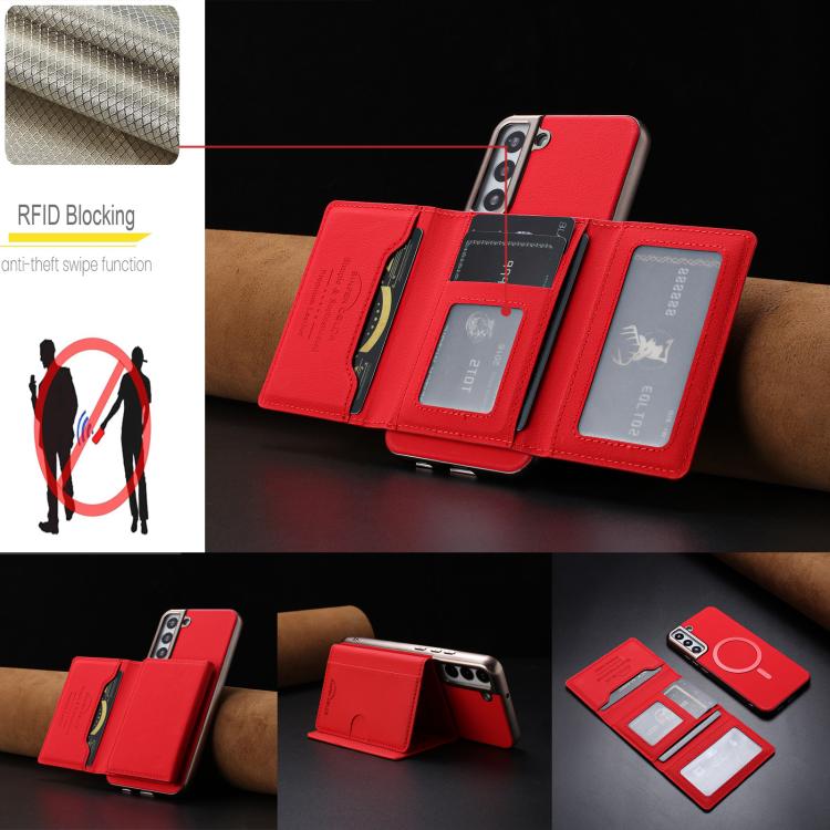 For Samsung Galaxy S22+ 5G Solid Color Horizontal Magnetic Card Bag RFID MagSafe Phone Case