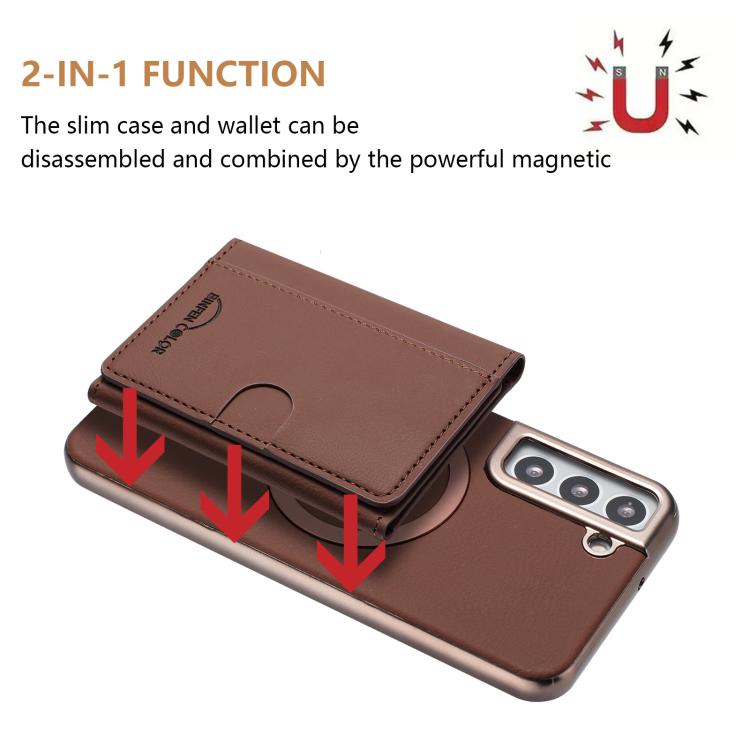 For Samsung Galaxy S22+ 5G Solid Color Horizontal Magnetic Card Bag RFID MagSafe Phone Case