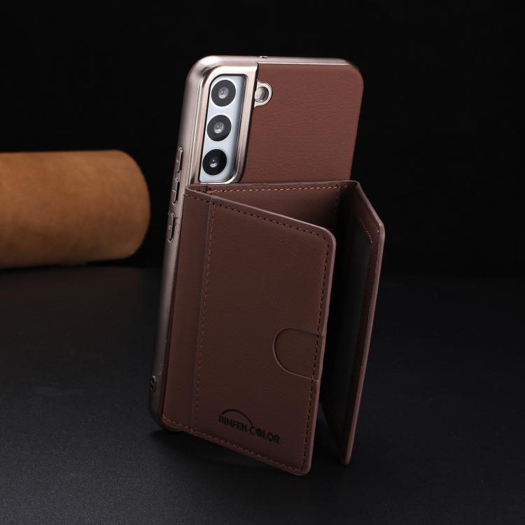 For Samsung Galaxy S22+ 5G Solid Color Horizontal Magnetic Card Bag RFID MagSafe Phone Case