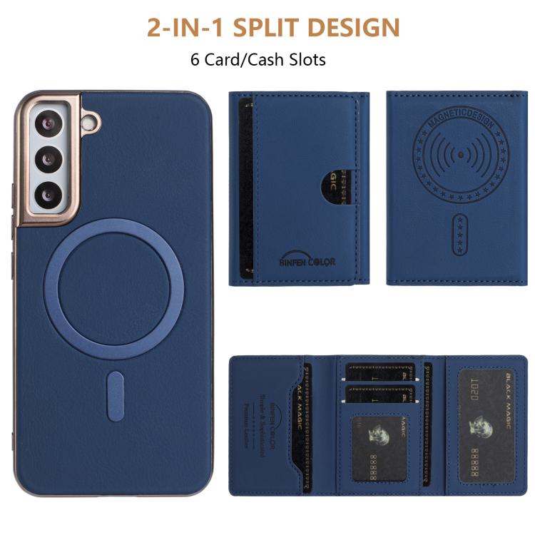 For Samsung Galaxy S22+ 5G Solid Color Horizontal Magnetic Card Bag RFID MagSafe Phone Case
