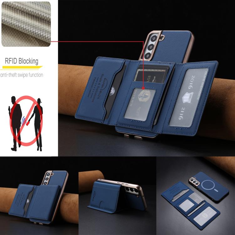 For Samsung Galaxy S22+ 5G Solid Color Horizontal Magnetic Card Bag RFID MagSafe Phone Case