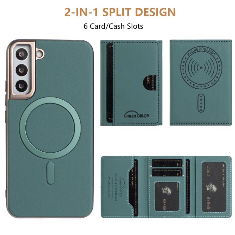 For Samsung Galaxy S22+ 5G Solid Color Horizontal Magnetic Card Bag RFID MagSafe Phone Case