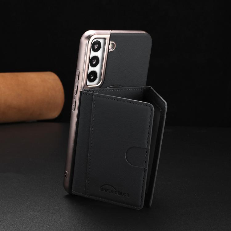 For Samsung Galaxy S22+ 5G Solid Color Horizontal Magnetic Card Bag RFID MagSafe Phone Case