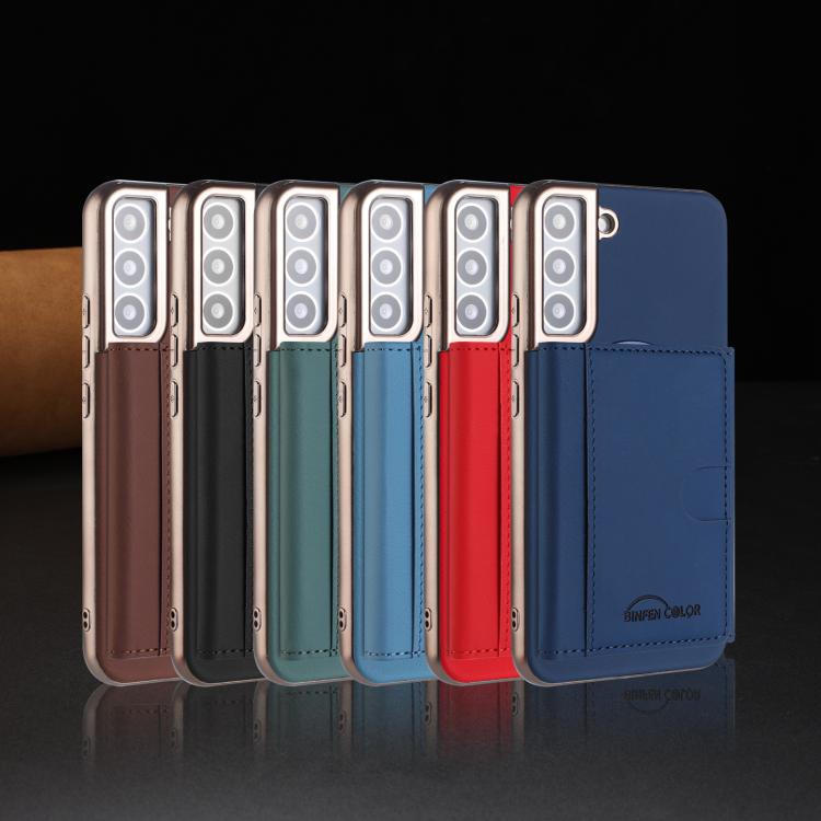 For Samsung Galaxy S22+ 5G Solid Color Horizontal Magnetic Card Bag RFID MagSafe Phone Case