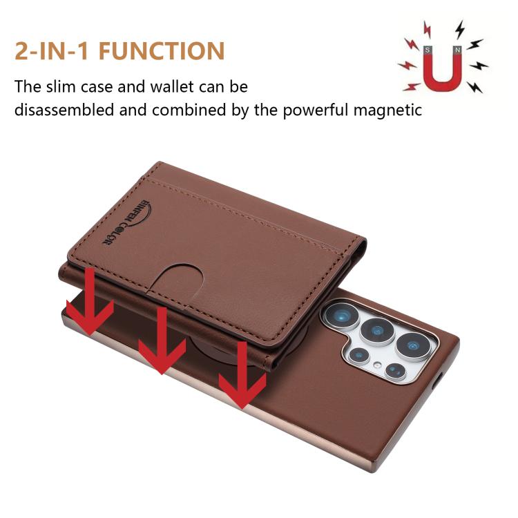 For Samsung Galaxy S22 Ultra 5G Solid Color Horizontal Magnetic Card Bag RFID MagSafe Phone Case