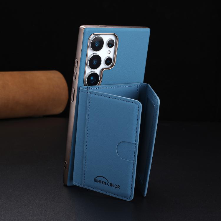 For Samsung Galaxy S22 Ultra 5G Solid Color Horizontal Magnetic Card Bag RFID MagSafe Phone Case