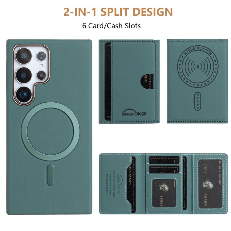 For Samsung Galaxy S22 Ultra 5G Solid Color Horizontal Magnetic Card Bag RFID MagSafe Phone Case