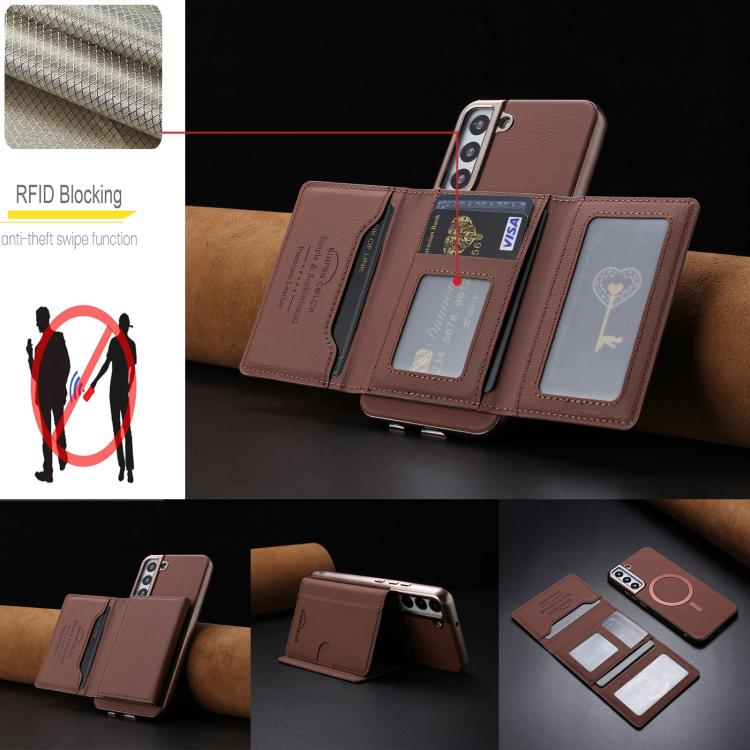 For Samsung Galaxy S23+ 5G Solid Color Horizontal Magnetic Card Bag RFID MagSafe Phone Case