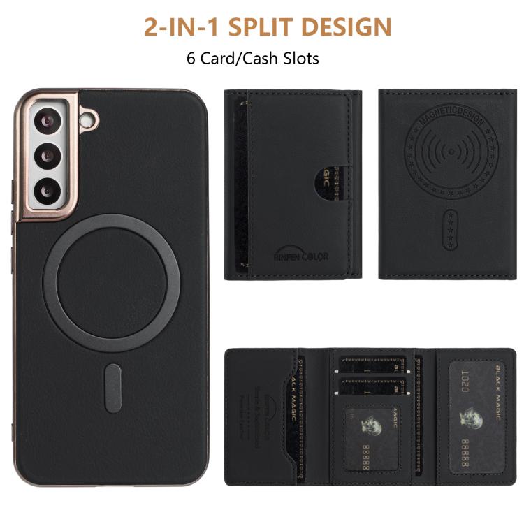 For Samsung Galaxy S23+ 5G Solid Color Horizontal Magnetic Card Bag RFID MagSafe Phone Case