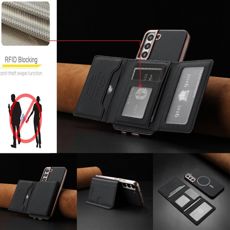 For Samsung Galaxy S23+ 5G Solid Color Horizontal Magnetic Card Bag RFID MagSafe Phone Case